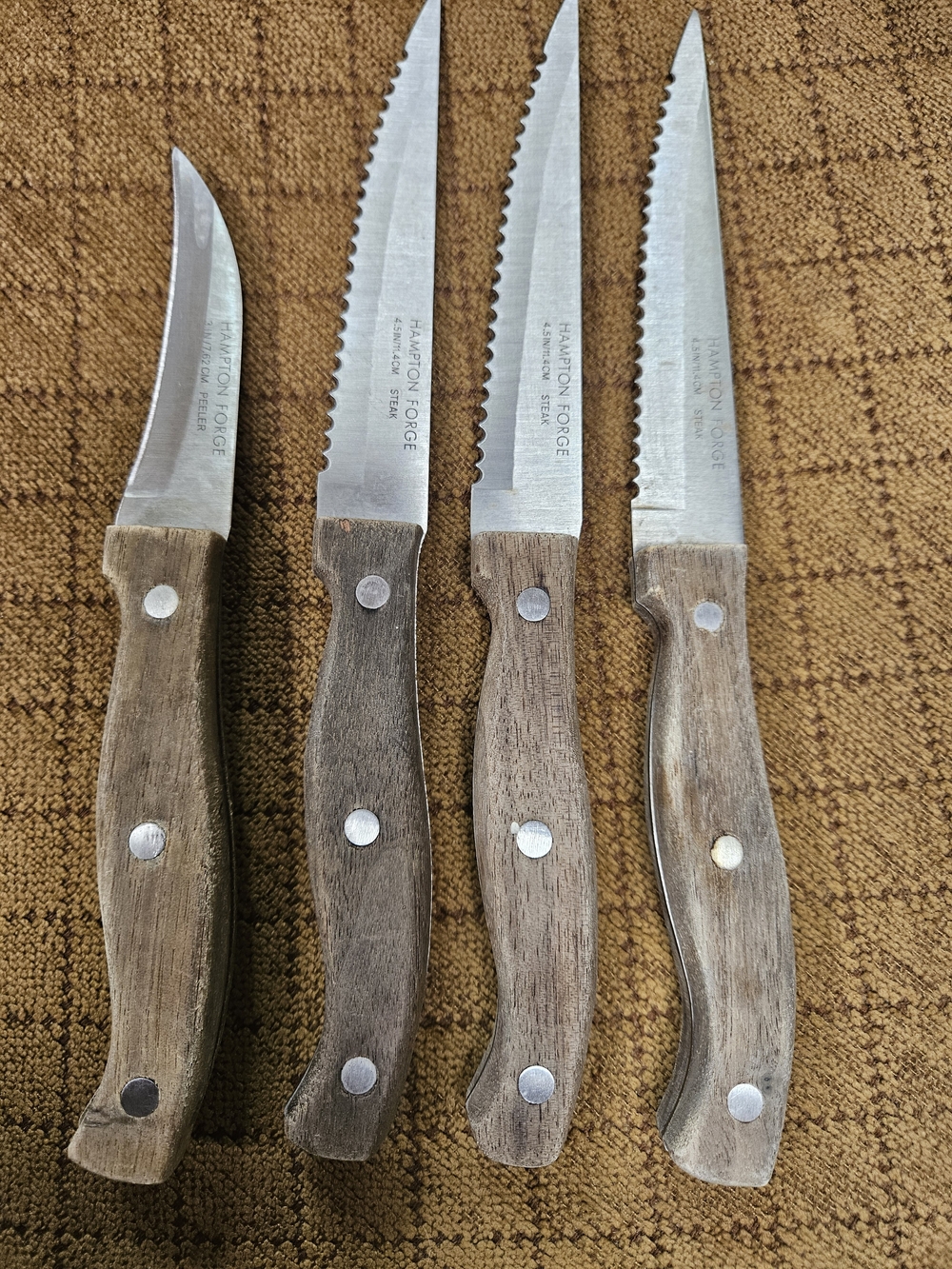 Hampton Forge Steak Knife Set 4 1/2" & Peeler 3"with Wood Handles - Brown/Silver